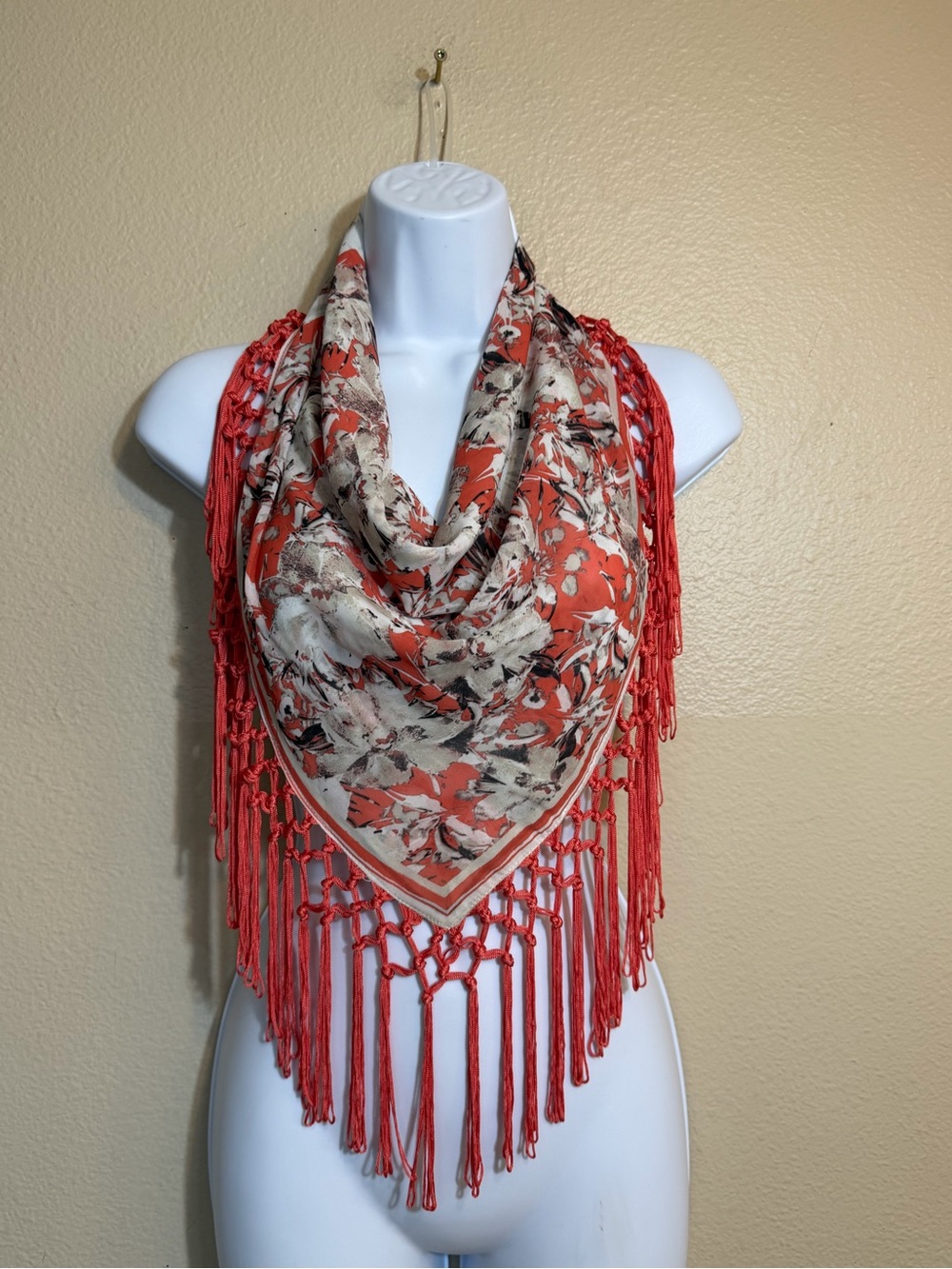 One World Live & Let Live Boho Coral Floral Fringe Square Scarf